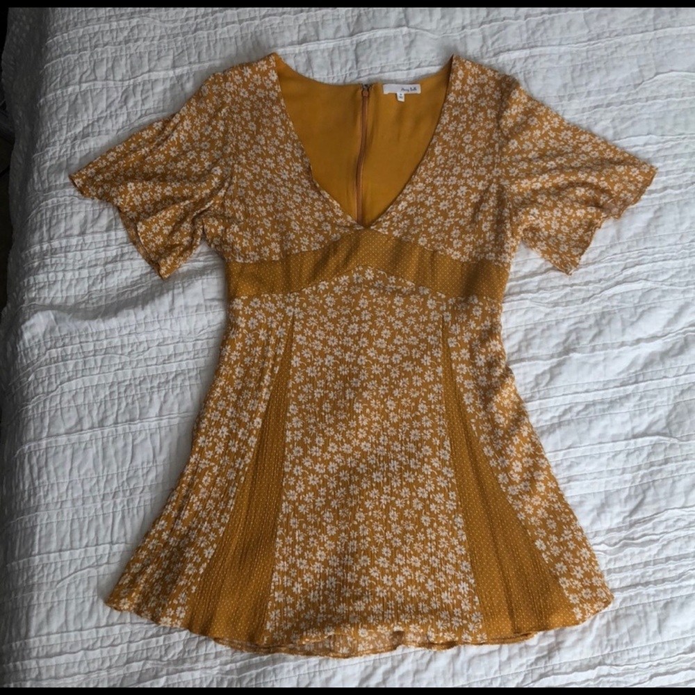 Honey Belle Mustard Yellow & White Floral Dress Womens Size L